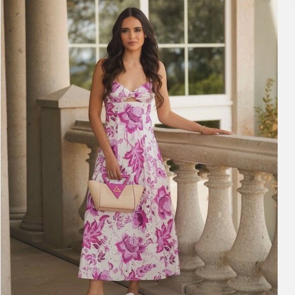 Zara Printed Openwork Embroidered Long Dress Blogger Fav White Pink Size XS - Picture 2 of 10